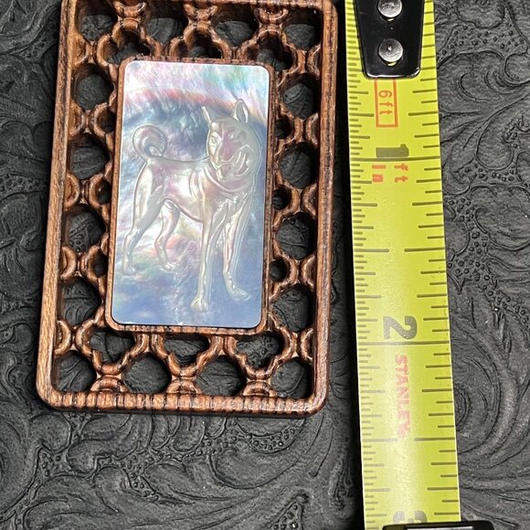 Basenji Dog Mother of Pearl and Wood Pendant Cabochon Mini Art - Picture 7 of 8